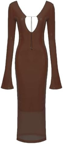 meilun Deep V Dress with Drawstring Long Sleeve Sequin Dress for Women Long Gown | Amazon (US)