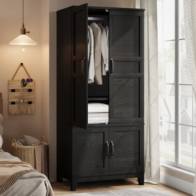 Armoire Wardrobe Closet with 4 Doors,72" Wooden Wardrobe Cabinet with Hanging Rod, Tall Armoire with 18 Adjustable Shelves for Bedroom, Clothes | Target