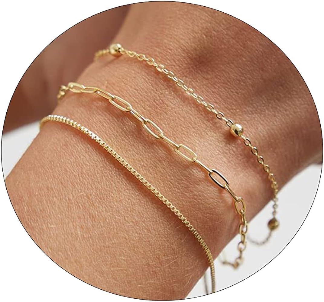 ASCOMY Bracelet for Women 14K Gold Plated Gold Bracelets for Women Girls Dainty Paperclip Satelli... | Amazon (US)