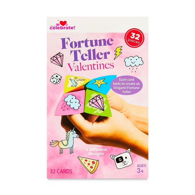 Valentine's Day Fortune Teller Valentines Kid's Greeting Card Set, 32 Count, by Way To Celebrate | Walmart (US)