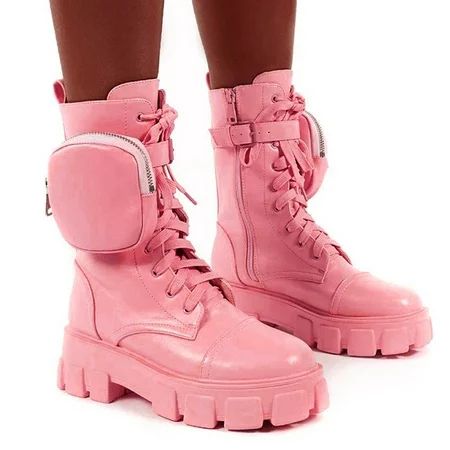 KAMAOS Womens Punk Goth Lace Up Zip Boots Platform Shoes Ladies Winter Pocket Chunky Heel Booties Pi | Walmart (US)