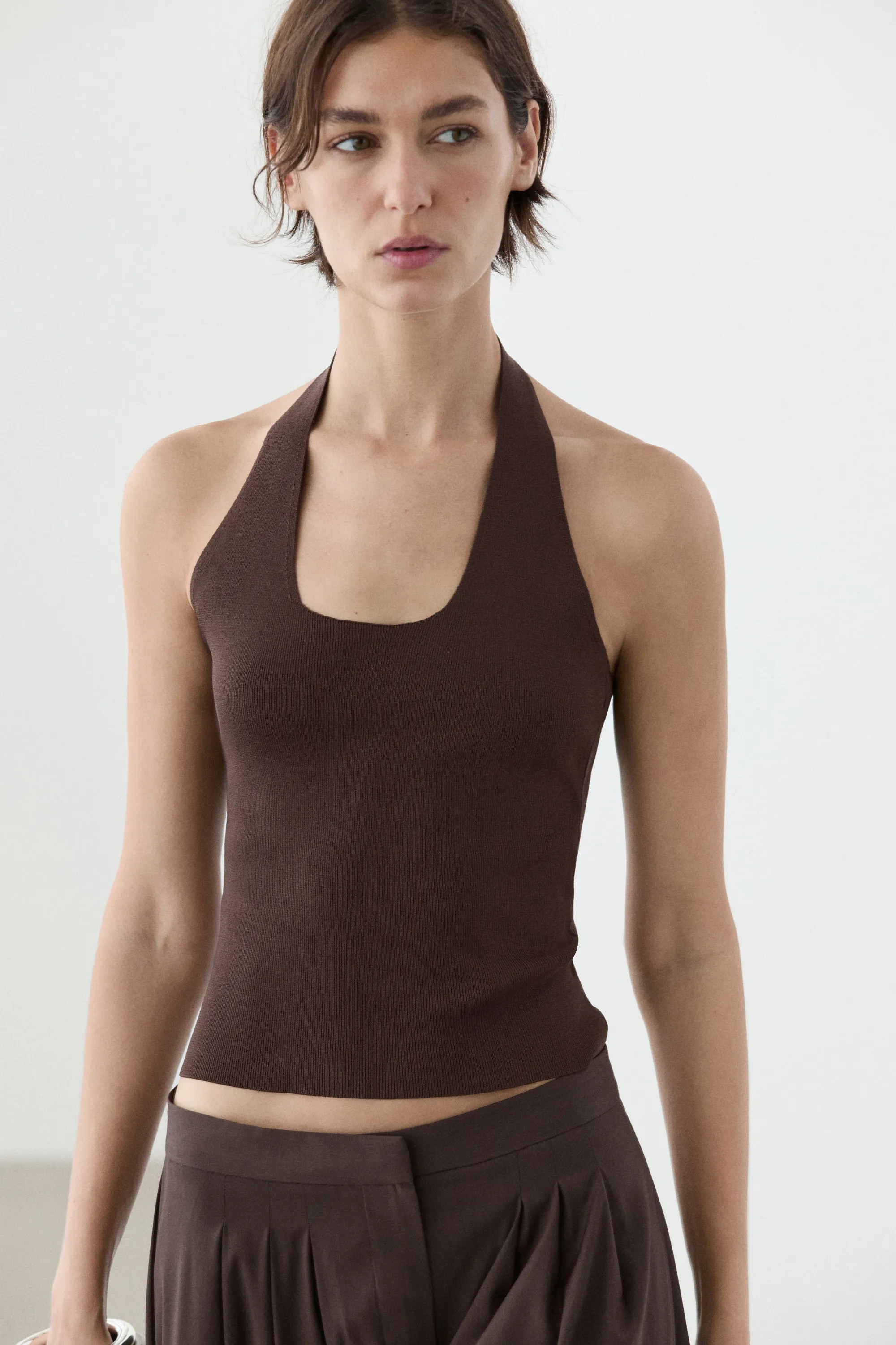 Fitted knit halter top | Massimo Dutti UK