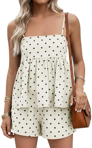 FOMELY Women's Polka Dot Set 2026 2 Piece Sets for Women Summer Sleeveless Short Sets with Pocket... | Amazon (US)