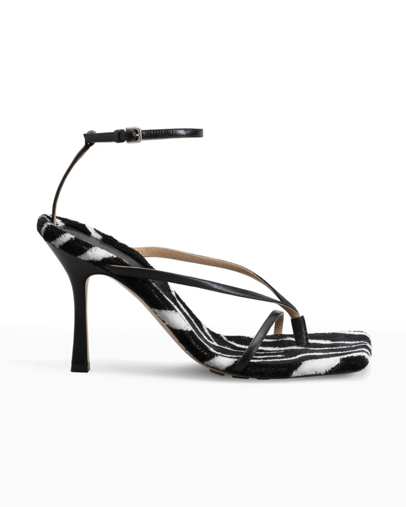 Bottega Veneta Multi Strap Zebra-Print Stretch High-Heel Sandals | Neiman Marcus