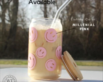 Smile Face Glass - Iced Glass Coffee Jar - Soda Glass Can - Beer Can Glass - Iced Coffee Glass - ...