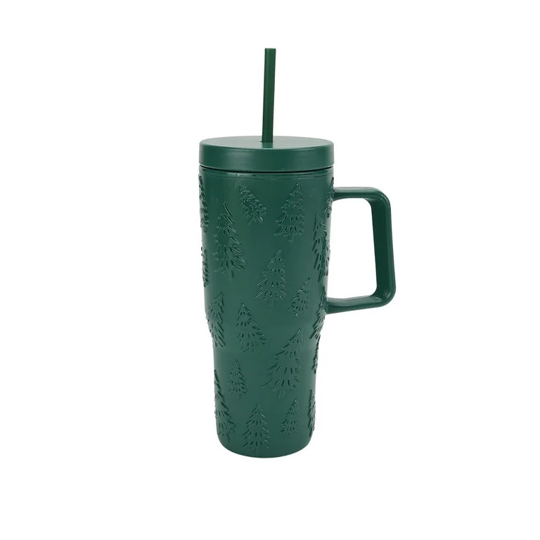 30 Ounce Green Acrylic Double Wall Embossed Christmas Trees Tumbler with Straw and Handle, by Hol... | Walmart (US)