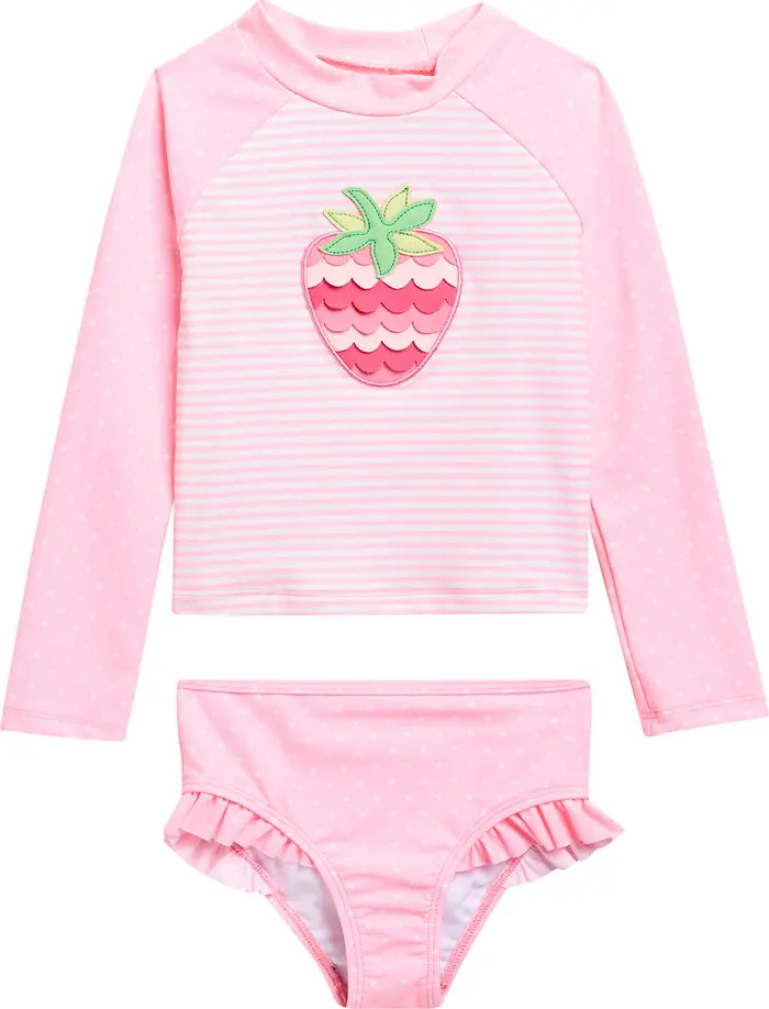 Kids' Strawberry Long Sleeve Two-Piece Rashguard Swimsuit | Nordstrom