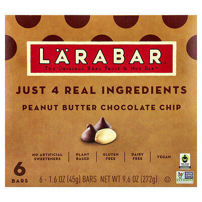 Larabar, Real Fruit & Nut Bar™, Peanut Butter Chocolate Chip, 6 Bars, 1.6 oz (45 g) Each | iHerb