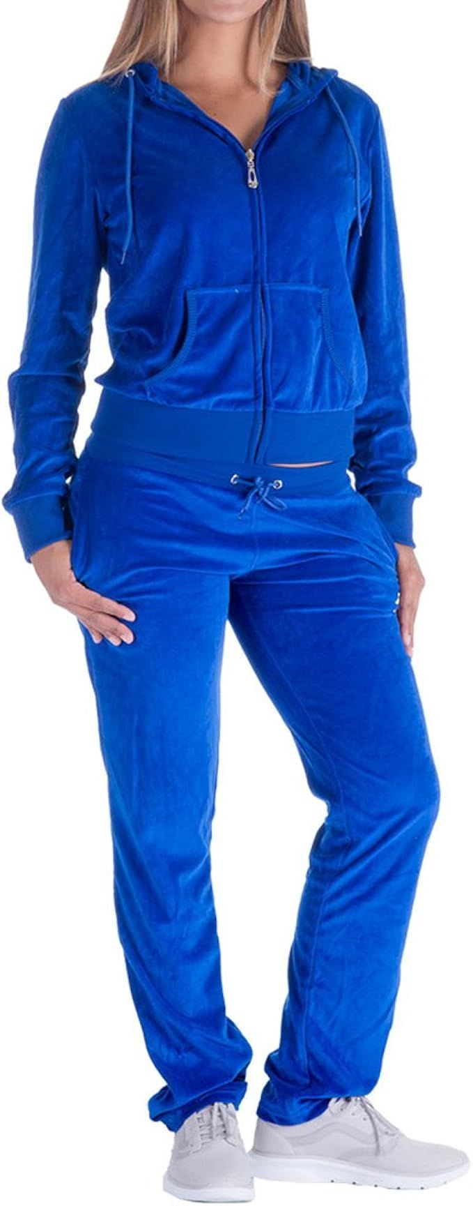 Amazon.com: Women's Solid Velour Outfits Sweatsuit Set Hoodie and Pants 2 Piece Sport Soft Velvet... | Amazon (US)