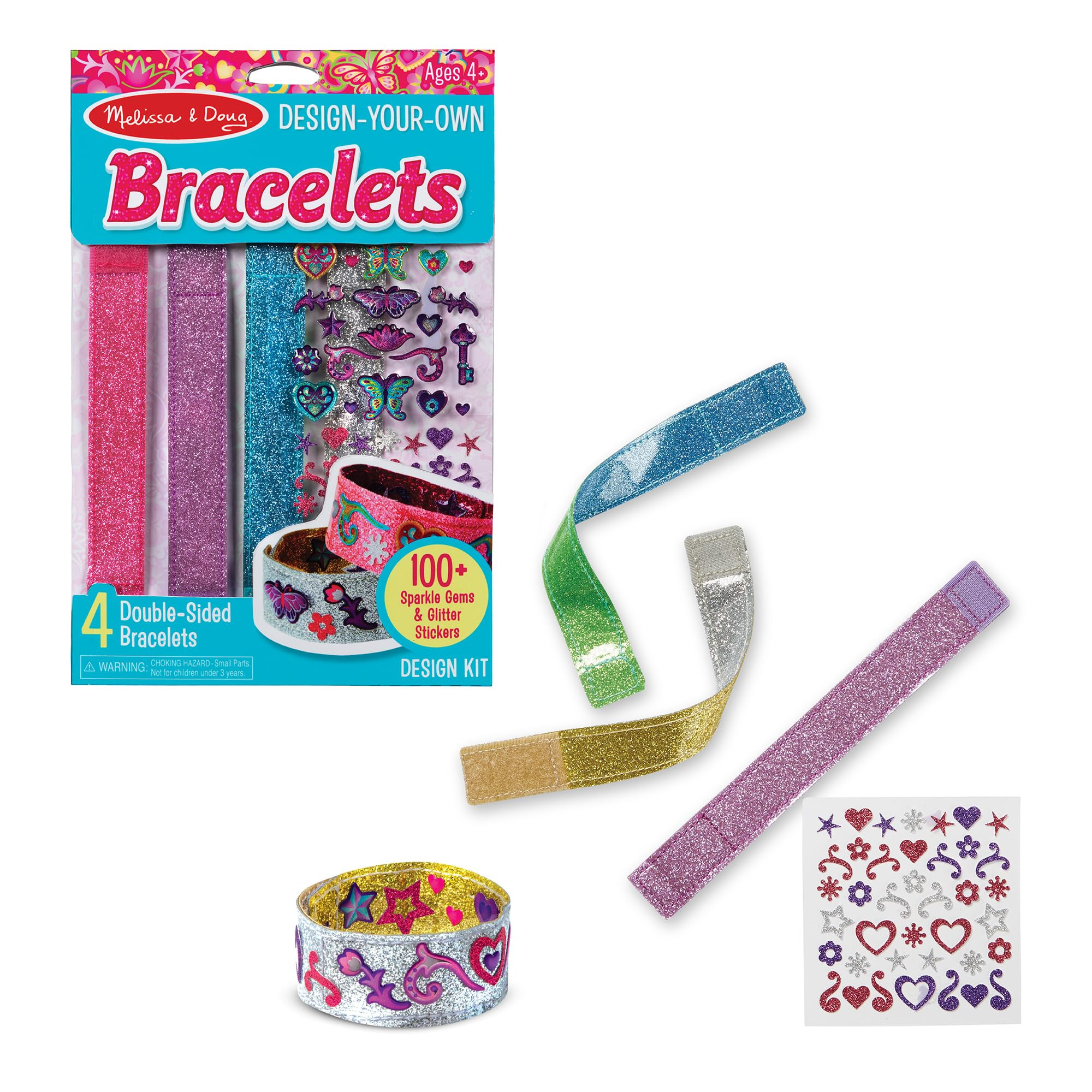 Melissa & Doug Design-Your-Own Bracelets with 100+ Sparkle Gem & Glitter Stickers, Kids Snap Brac... | Amazon (US)