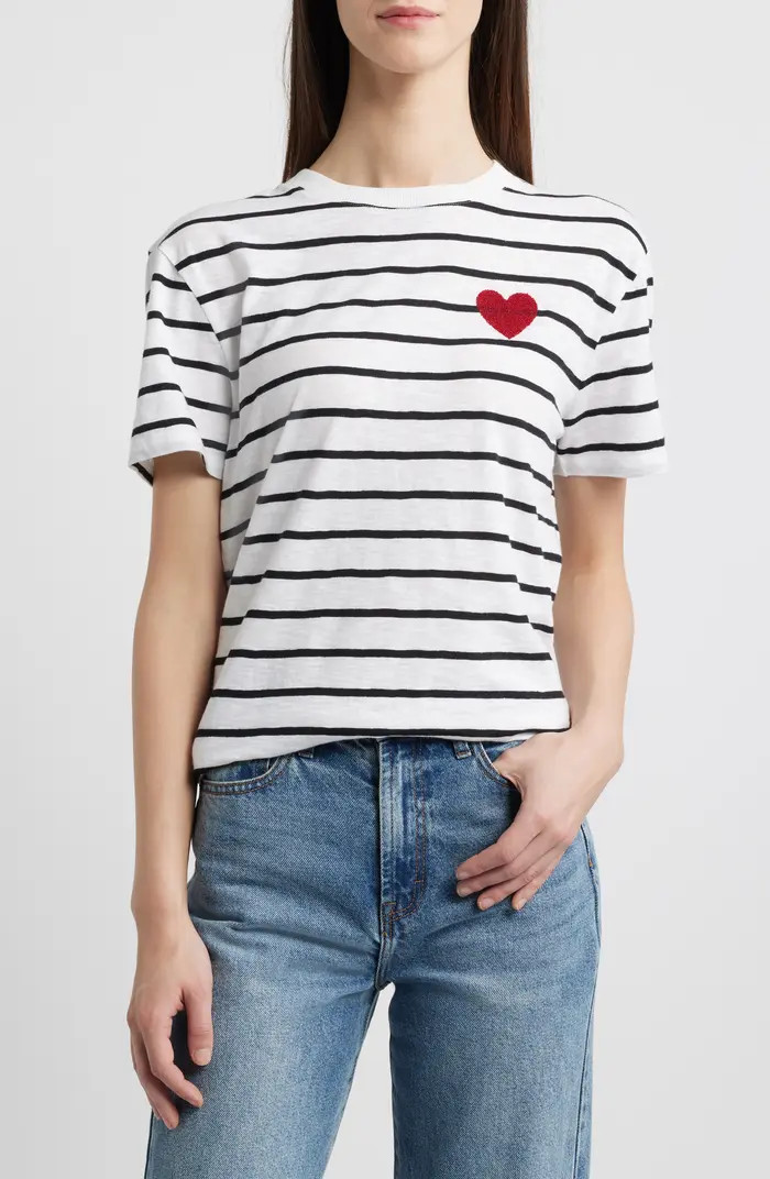 Caslon® Stripe Heart Embellished Cotton T-Shirt | Nordstrom | Nordstrom