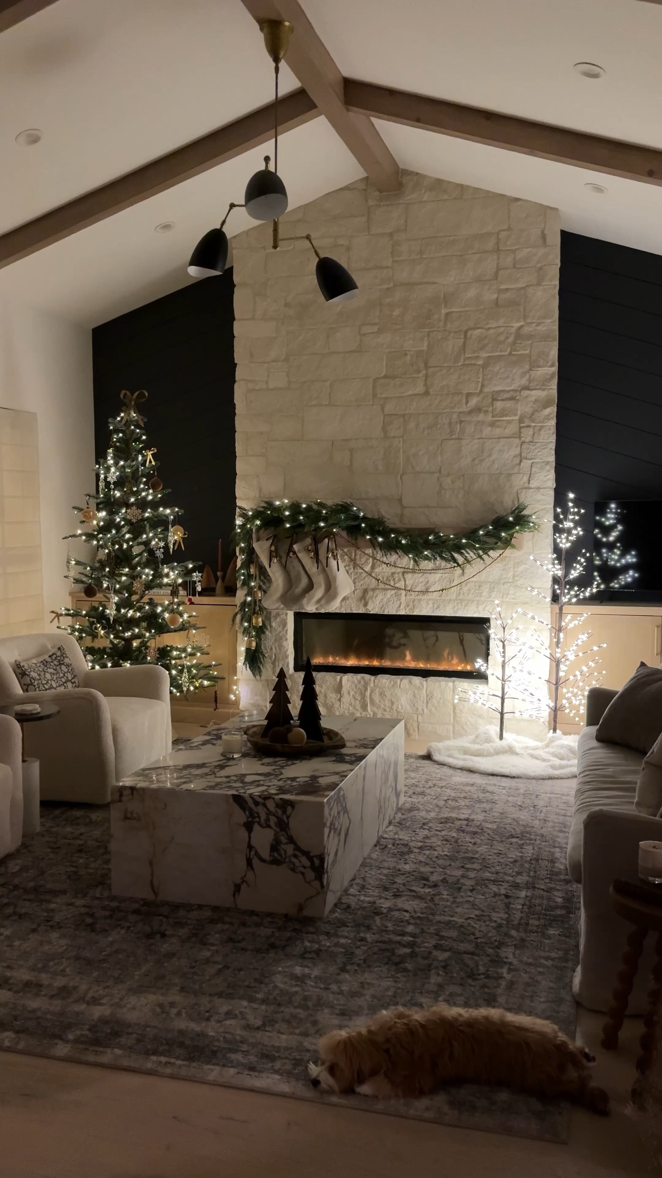 My favorite nightime Christmas views. Christmas at night is a little extra special this year since I bought a lot of these twinkle fairy lights and strung them everywhere and anywhere. Love that you can control them on a remote.

Icicle ornament around Ball, velvet ornaments, wreath, garland, twinkle, twig, light tree, vintage bells, fur tree skirt, rattan tree, skirts, vintage rug, marble coffee table white swivel chair, Christmas tree noble fir fwinkle lights wood bead  Christmas decor garland Amazon target king of Christmas  ugh slippers 

#LTKFindsUnder100 #LTKHome #LTKSaleAlert