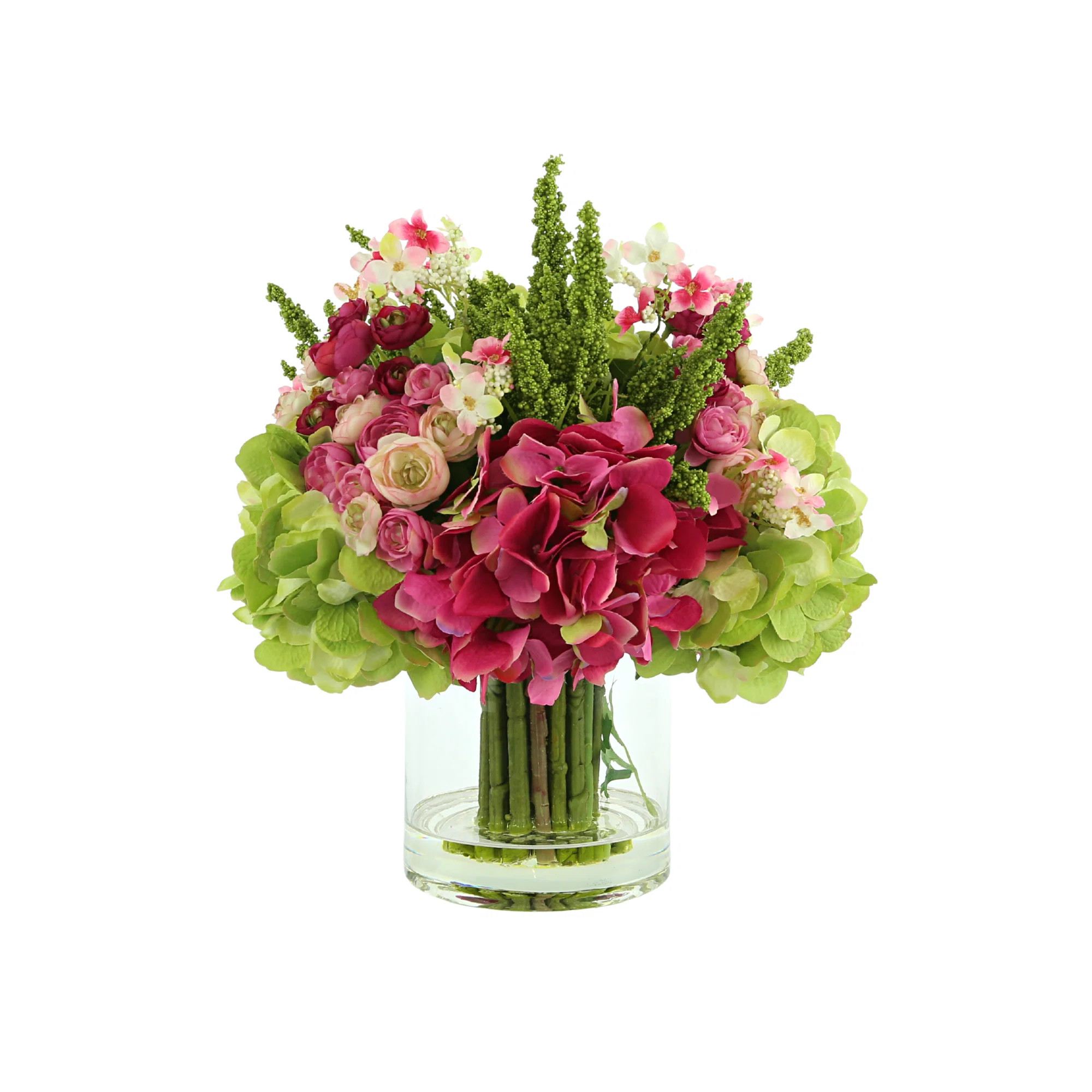 Creative Displays, Inc. Hydrangea, Astilbe, Ivy and Berries in Clear Glass Vase & Reviews | Perig... | Perigold