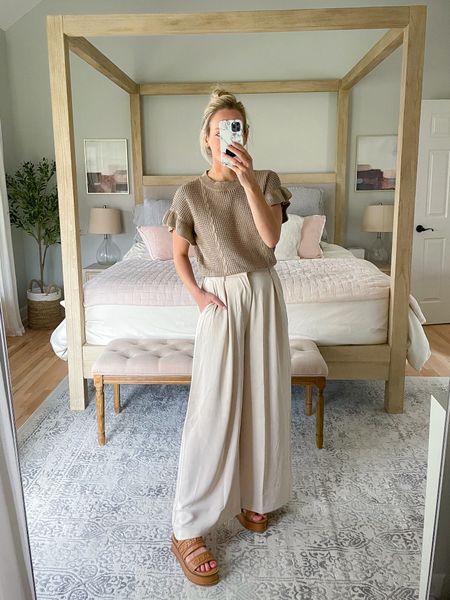 Viral Amazon wide leg pants ❤️
wearing size small 

Wide leg trousers. High waist pants. Amazon pants. Knit top. Crochet top. Spring top. Amazon top. Sweater top. Viral outfit. Spring shoes. Platform sandals. Leather sandals. Workwear. Business casual. Office outfit 

#LTKunder50 #LTKunder100 #LTKworkwear
