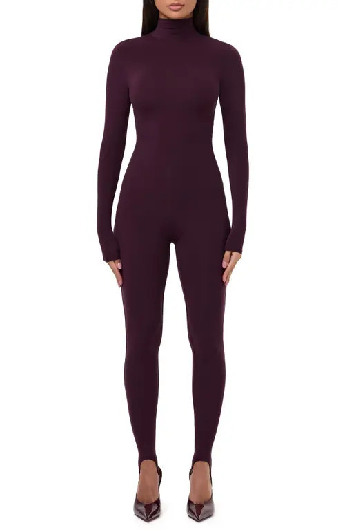 Naked Wardrobe Long Sleeve Stirrup Jumpsuit in Dark Plum at Nordstrom, Size Small | Nordstrom