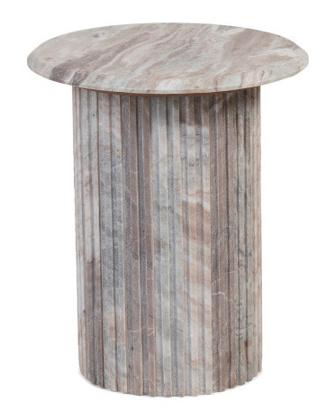 21in Round Sawar Marble Ribbed Pillar Side Table | TJ Maxx