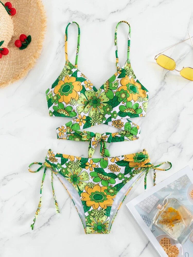 Floral Print Wrap Tie Side Bikini Swimsuit | SHEIN