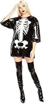 Tipsy Elves Halloween Sequined Skeleton Costume Dress - Adult Halloween Outfit for Women - Full Sequ | Amazon (US)