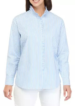Women's Long Sleeve Poplin Ruffle Top | Belk