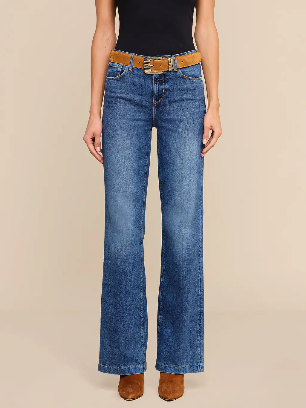 Aya Suede Belt in Cognac Suede | L'AGENCE | L'Agence