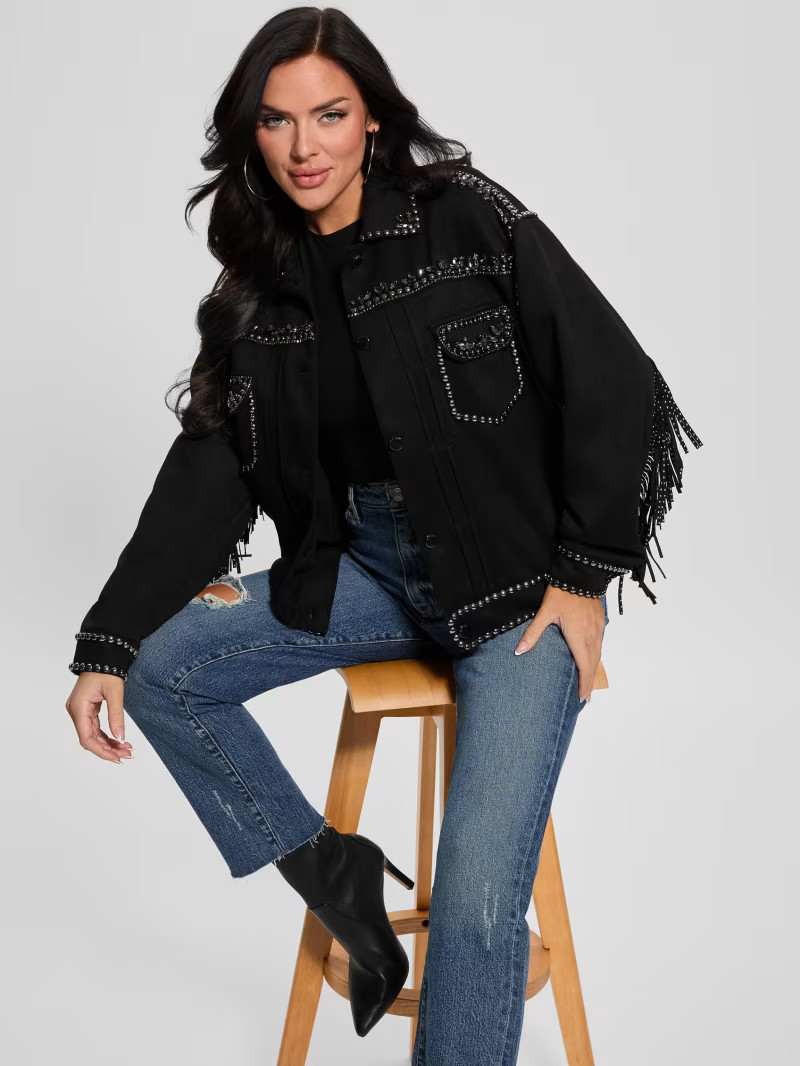 Angelica Faux-Suede Studded Fringe Jacket | Guess (US)