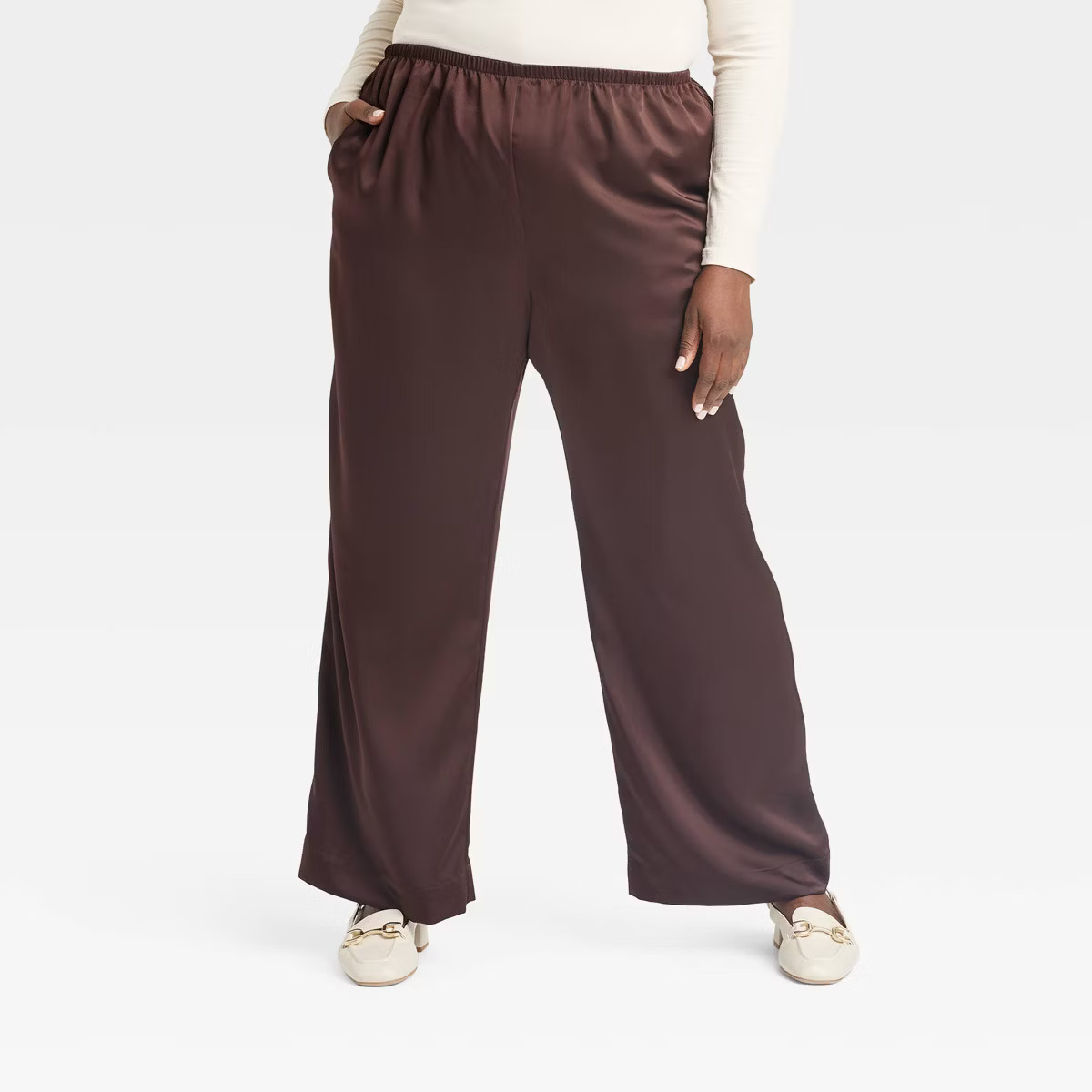 Women's Mid-Rise Straight Leg Satin Pull-On Pants - A New Day™ | Target