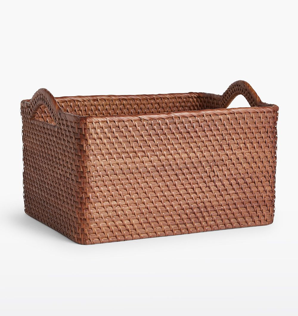 Rinna Rattan Basket, 16" x 12" x 10" - Dark Brown | Rejuvenation