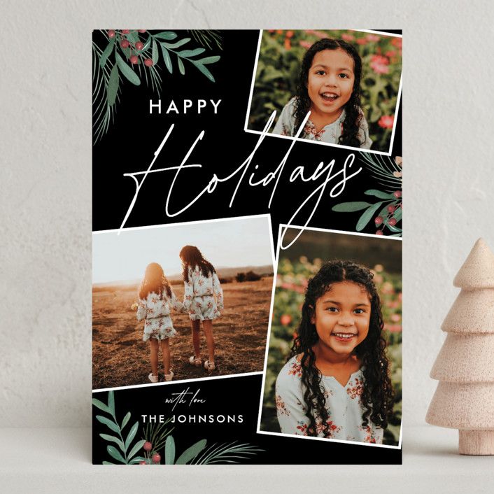 "botanical script" - Customizable Holiday Photo Cards in Black by Nam Bourassa. | Minted