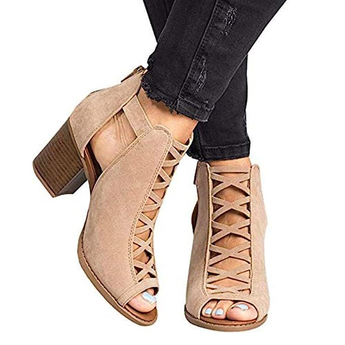Liyuandian Womens Open Toe Lace Up Strappy Platform High Heel Sandals | Amazon (US)