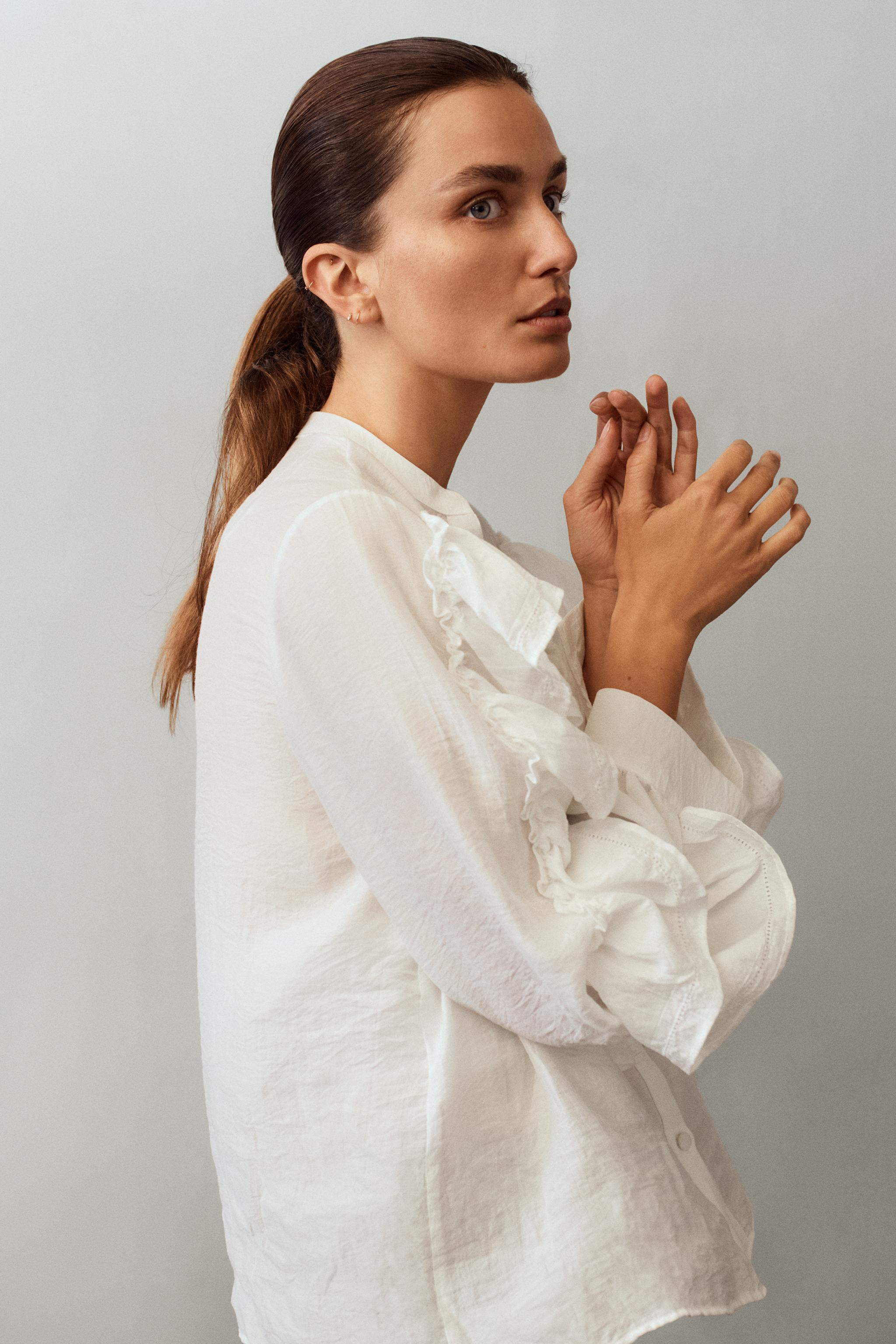 LACE TRIM RUFFLE BLOUSE | Zara UK