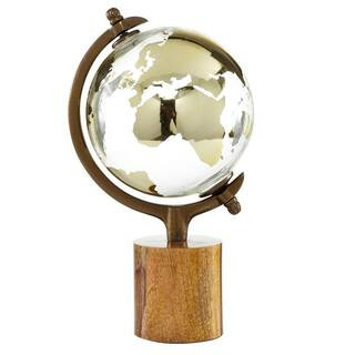 15 in. Gold Wood Decorative Globe with Brown Base | The Home Depot