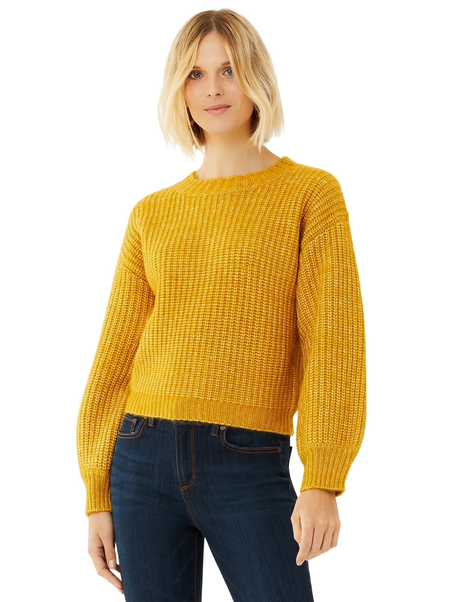 Scoop Women’s Ribbed Balloon Sleeve Crewneck Sweater | Walmart (US)