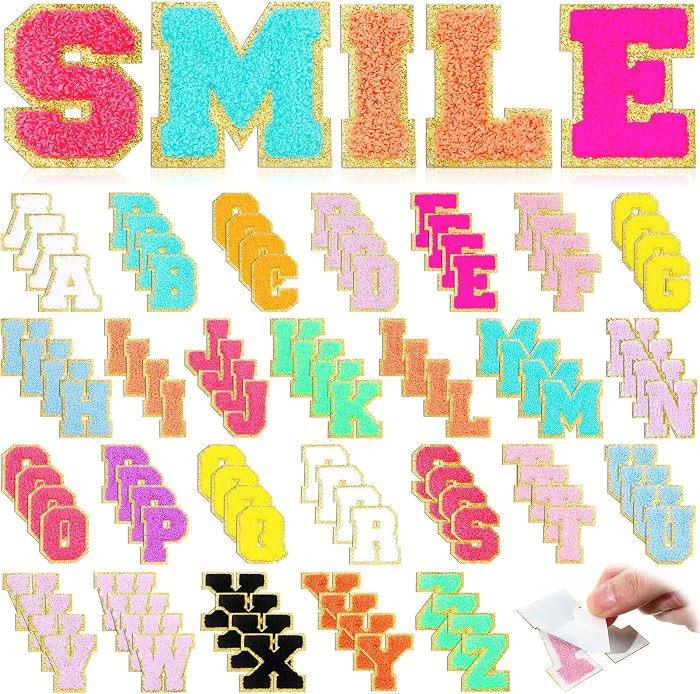 Jutom 104 Pcs Self Adhesive Chenille Iron on Letter Patches Letter Chenille Stick on Embroidered ... | Amazon (US)