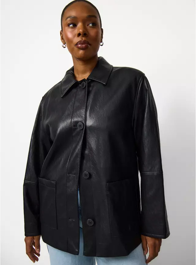 Buy Black PU Leather Shirt Jacket XL | Jackets | Tu | Tu Clothing