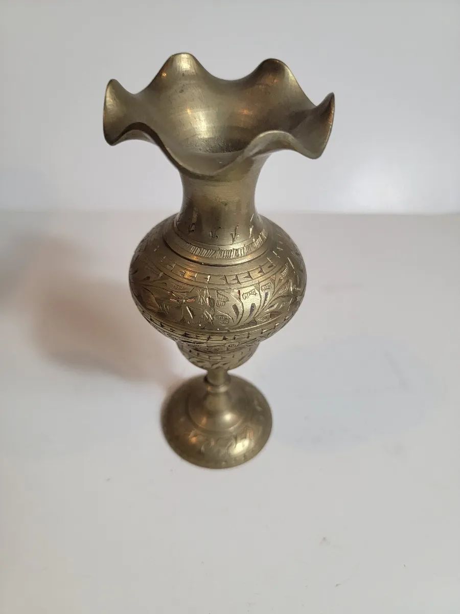 Vintage Solid Brass Indian Made Etched Antique Fluted Pedestal Flower Vase | eBay US
