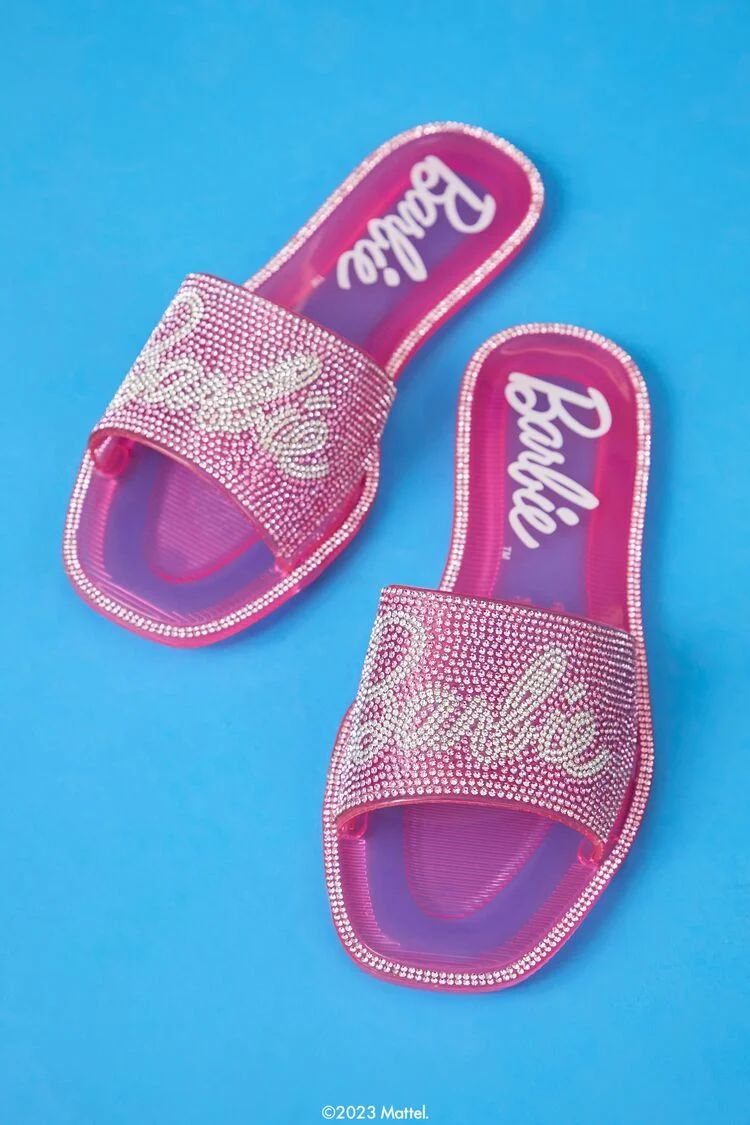 Women's Barbie Rhinestone Jelly Slides in Pink, 7 | Forever 21 (US)