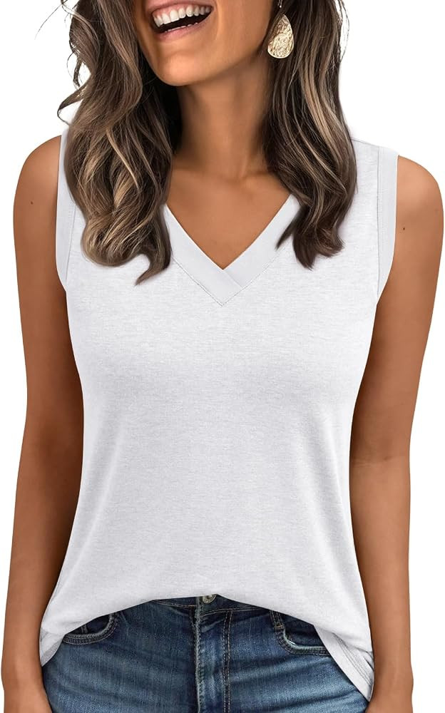 AUTOMET Tank Top Women Summer 2025 Casual Spring V Neck Sleeveless Tee Shirt Basic Trendy Beach V... | Amazon (US)