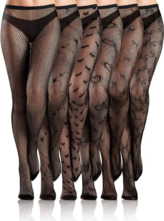 ramede 6 Pairs Women Fishnet Thigh High Stockings Waist Tights Bow Patterned Goth Fishnet Legging... | Amazon (US)