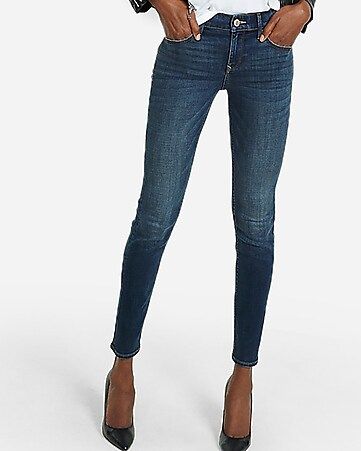 mid rise dark wash skinny jeans | Express