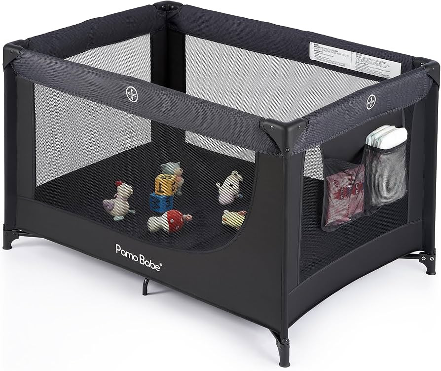 Pamo Babe Portable Crib Baby Playpen with Mattress and Carry Bag Black | Amazon (US)