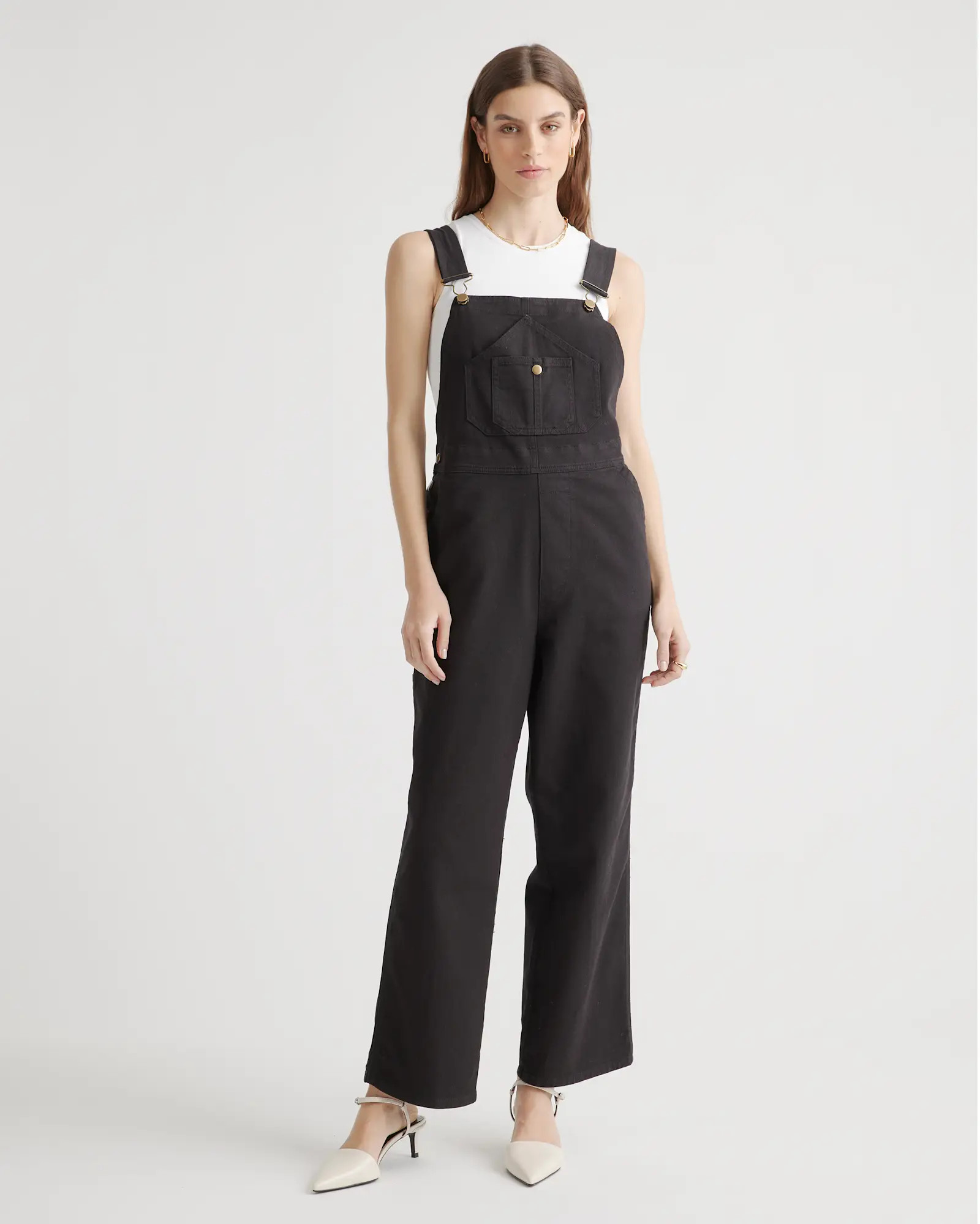 Organic Stretch Cotton Twill Relaxed Overalls in Black | Quince