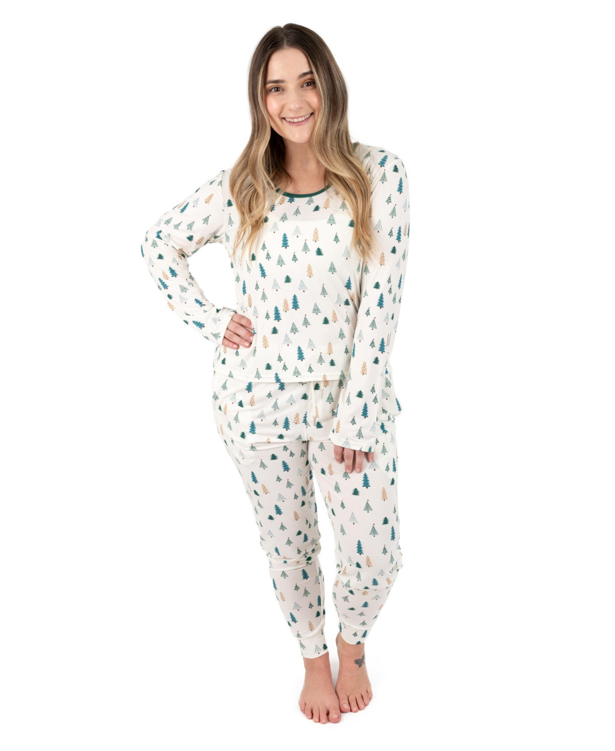 Leveret Women's Two Piece Viscose from Bamboo Holiday Pajamas - Tree | Macy's