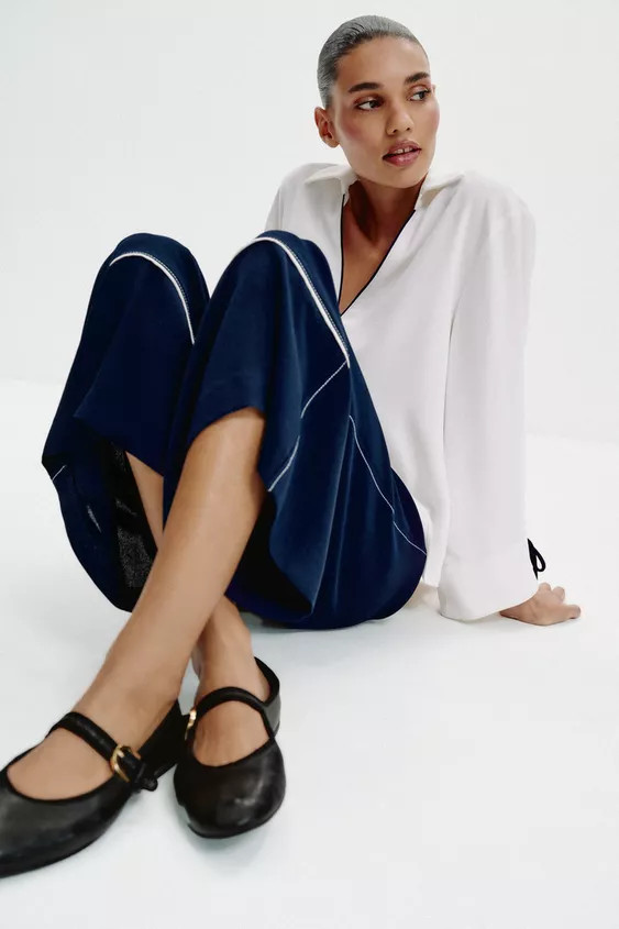 FLAT LEATHER BALLERINAS | Zara UK