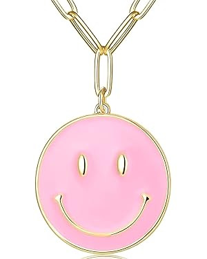 New Korbah Smiley Face Paperclip Necklaces, Gold Plated Stainless Steel Emoji Chain Simple Cute R... | Amazon (US)