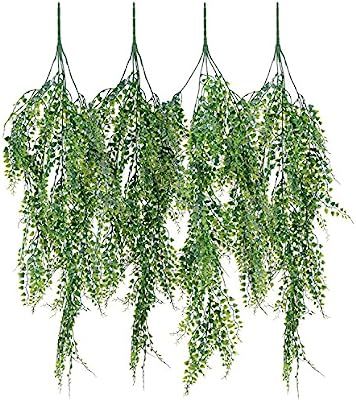 Artiflr 4 Pack Artificial Wall Hanging Plants Artificial Ivy Fake Hanging Vine Plants Decor Plast... | Amazon (US)