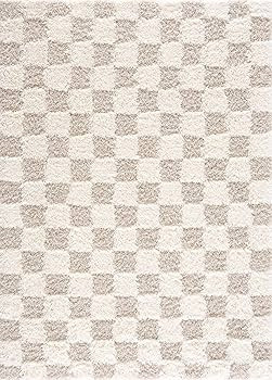 Hauteloom Atira Contemporary Checkered Fluffy Shag Area Rug - Modern Geometric Carpet Tiles for L... | Amazon (US)