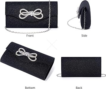 Women Evening Handbag Shiny Crystal Bow Flap Clutch Purse for Women Wedding Party Prom Purse | Amazon (US)