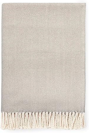 Sferra Celine Herringbone, 100% Cotton Throw Blanket - Mushroom | Amazon (US)