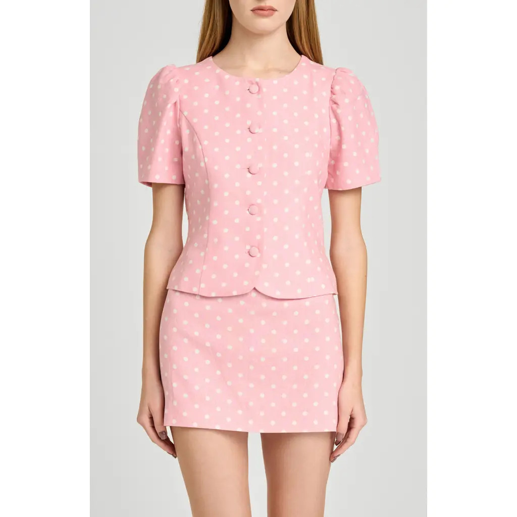 WAYF Blair Polka Dot Button-Up Top in Pink Polka Dot at Nordstrom Rack, Size Large | Nordstrom Rack