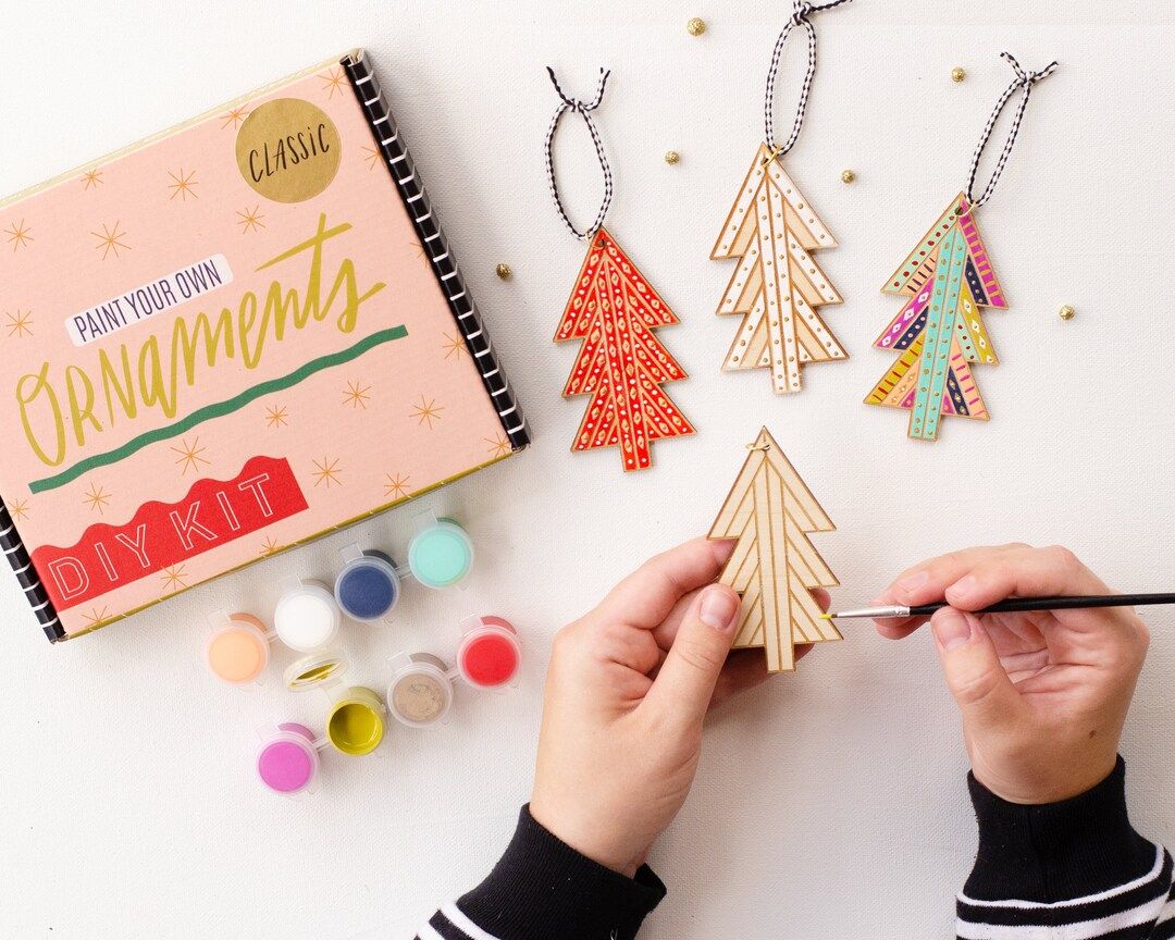 DIY Kit, Painting kit, ChristmasTree Ornament, Craft Kit, Holiday Kit, wooden trees, colorful hol... | Etsy (US)